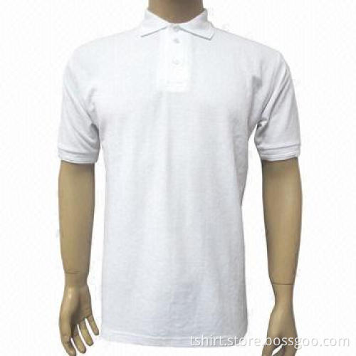Men's White Short Sleeve Polo T-shirt, Made of 100% Cotton